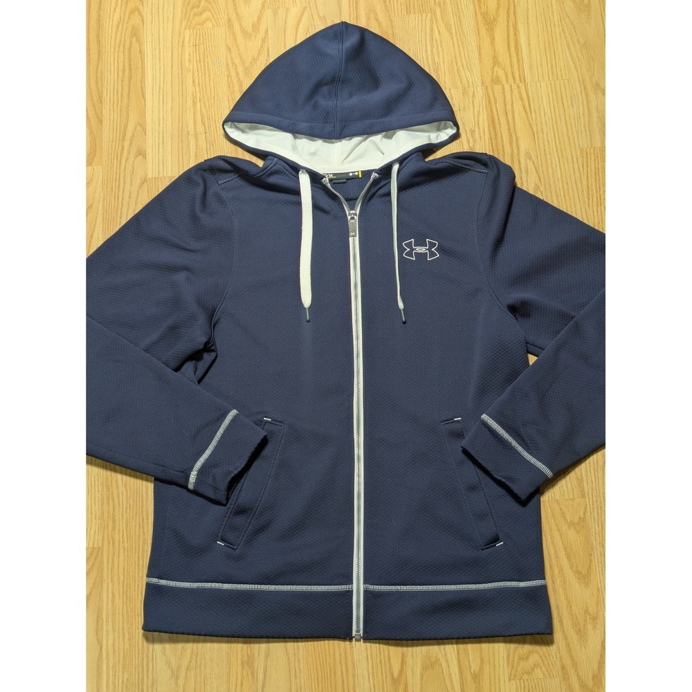 Under Armour Mens Full Zip Waffle Knit Hooded Sweatshirt Navy Blue Size Medium